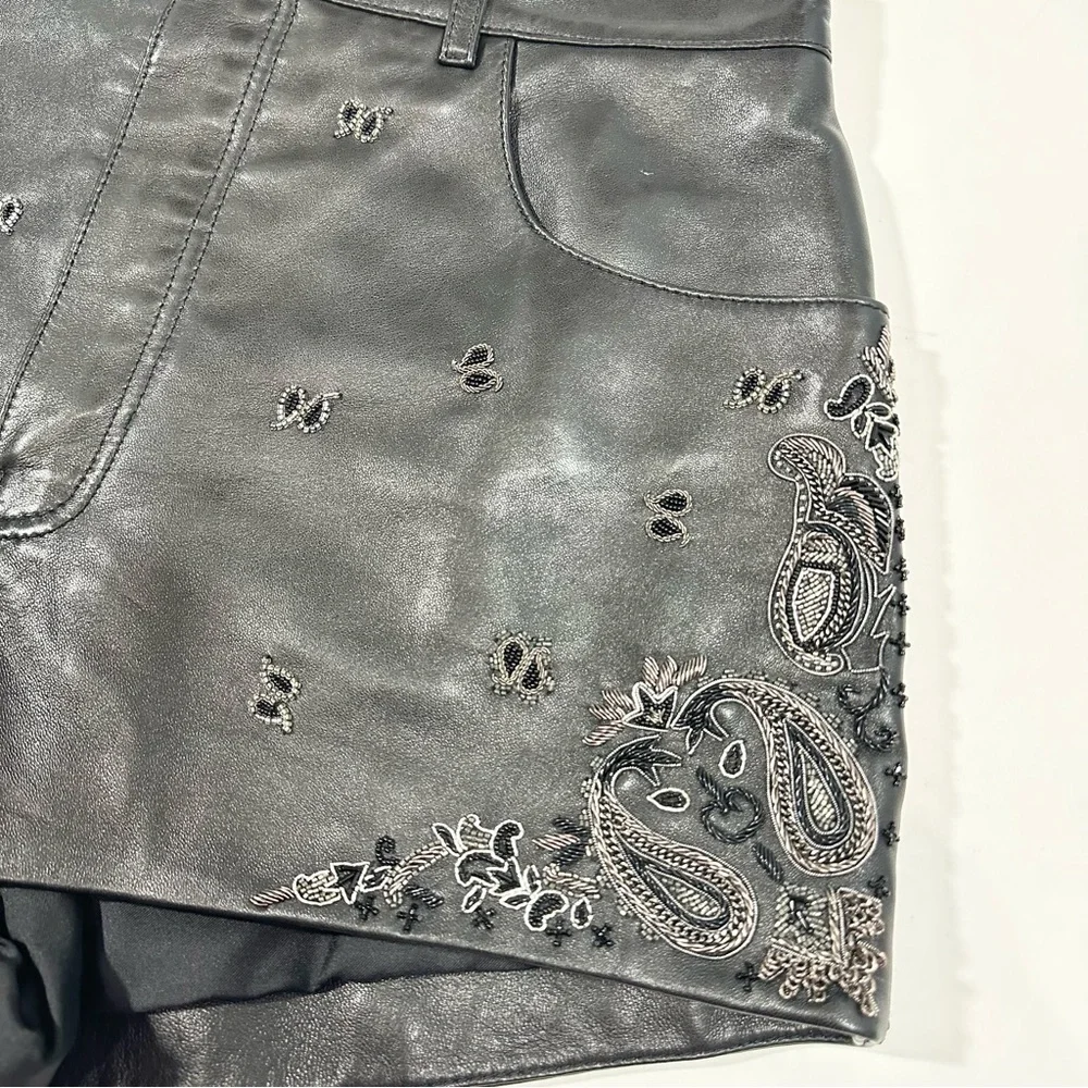 YSL Saint Laurent High Rise Embellished Embroidered Lambskin Leather Shorts - Picture 11 of 15